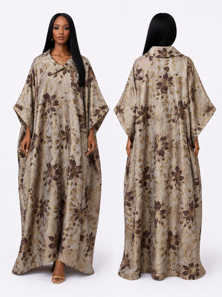 Golden Blossom Damask Bubu Dress