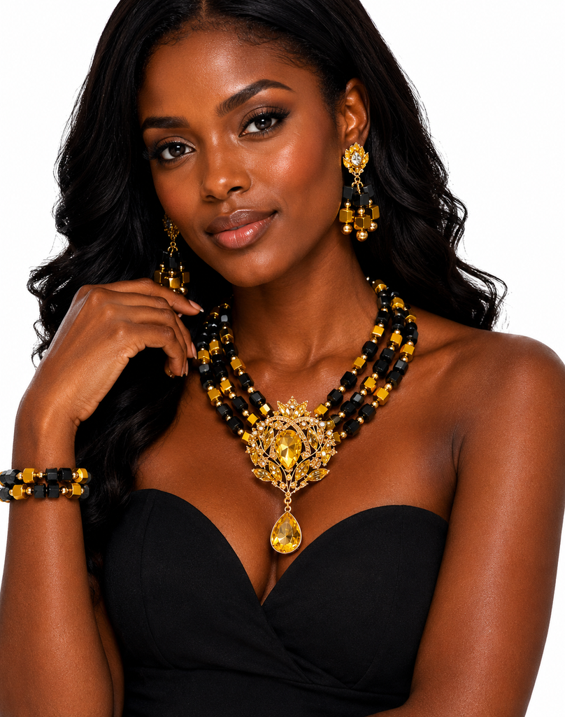 Midnight Gold Crystal Beaded Jewelry Set