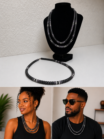 Charcoal Black Layered Bead Necklace