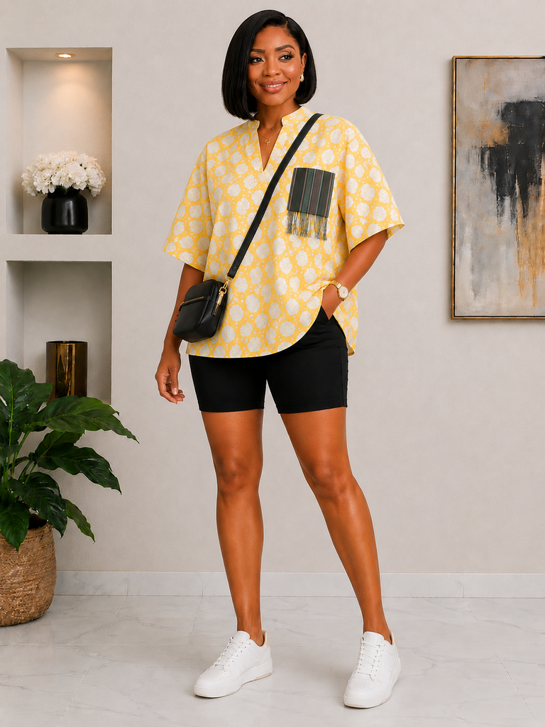 Sunshine Dot Relaxed V-Neck Tunic Top