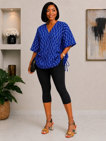 Royal Blue Side-Tie Tunic Top with Cropped Leggings Set
