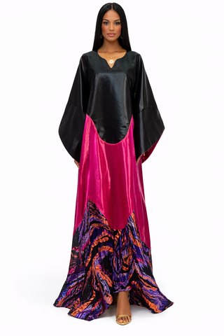 Black &amp; Fuchsia Satin Kaftan Dress