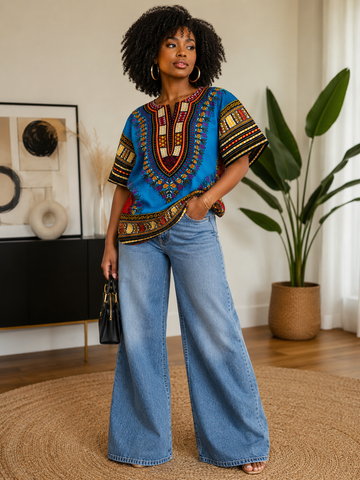 African Dashiki Top – Traditional Print Oversized Shirt for Men & Women