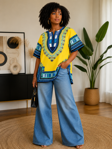 African Dashiki Top – Traditional Print Oversized Shirt for Men & Women