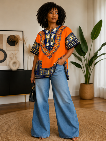 African Dashiki Top – Traditional Print Oversized Shirt for Men & Women