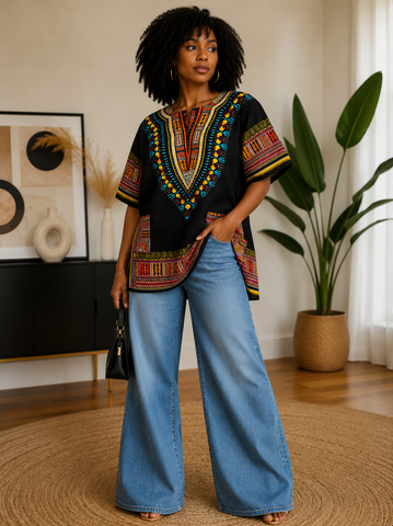 African Dashiki Top – Traditional Print Oversized Shirt for Men & Women