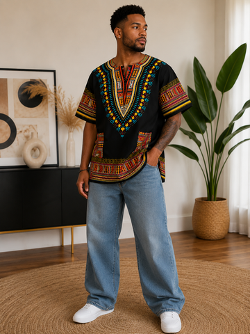 African Dashiki Top – Traditional Print Oversized Shirt for Men & Women