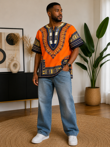 African Dashiki Top – Traditional Print Oversized Shirt for Men & Women