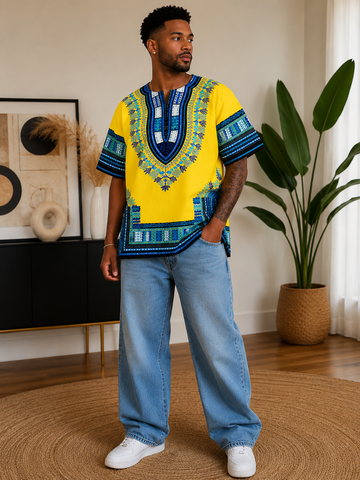 African Dashiki Top – Traditional Print Oversized Shirt for Men & Women