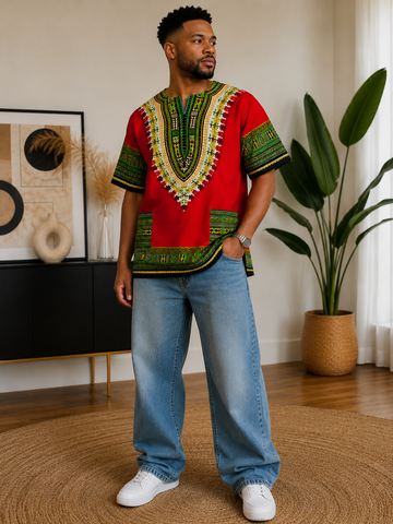 African Dashiki Top – Traditional Print Oversized Shirt for Men & Women
