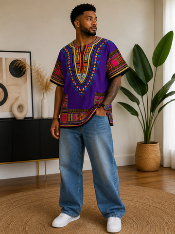 African Dashiki Top – Traditional Print Oversized Shirt for Men & Women