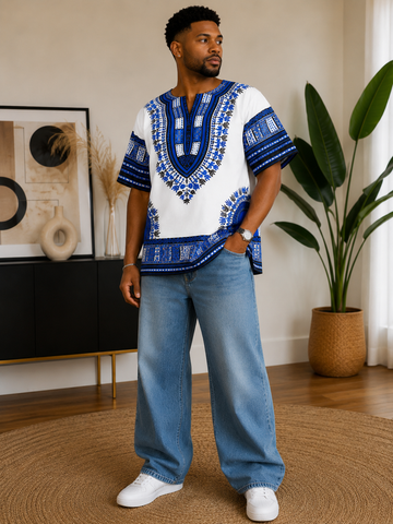African Dashiki Top – Traditional Print Oversized Shirt for Men & Women