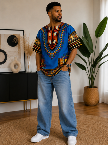 African Dashiki Top – Traditional Print Oversized Shirt for Men & Women