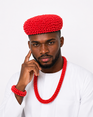 Royal Red Coral Beaded Hat