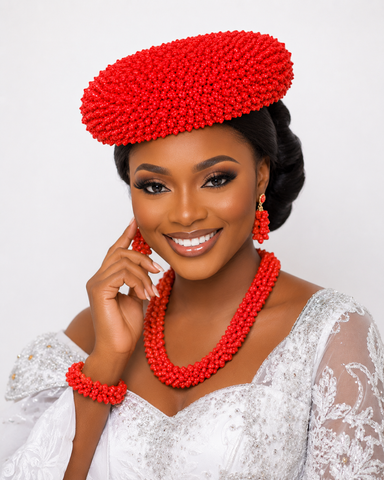Royal Red Coral Beaded Hat