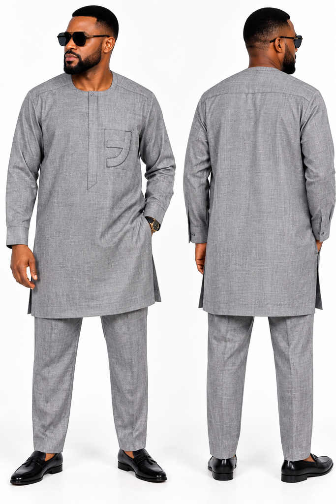 Ash Gray Long-Sleeve Geometric Detail Senator Set