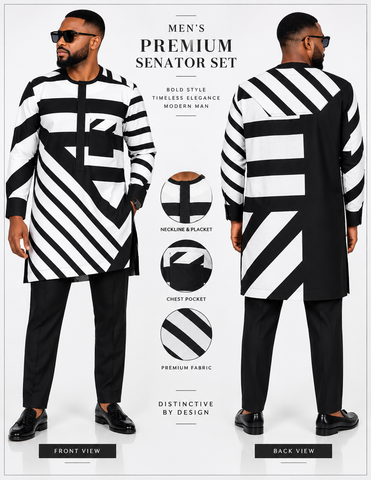 Bold Black & White Geometric Stripe Men’s Senator Set