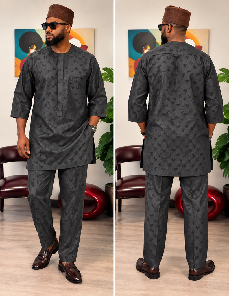 Midnight Love Jacquard Men’s Buba & Pant Set