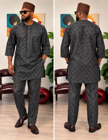 Midnight Love Jacquard Men’s Buba & Pant Set