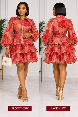 Royal Rose Organza Two-Step Calypso Skirt Set