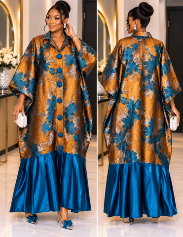 Royal Bronze Floral Damask & Liquid Mikado Bubu Gown