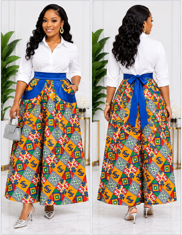 Royal Blue Ankara Wrap Maxi Skirt with Back Tie
