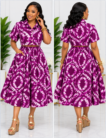 Purple Tie-Dye Flared Skirt & Crop Top Set