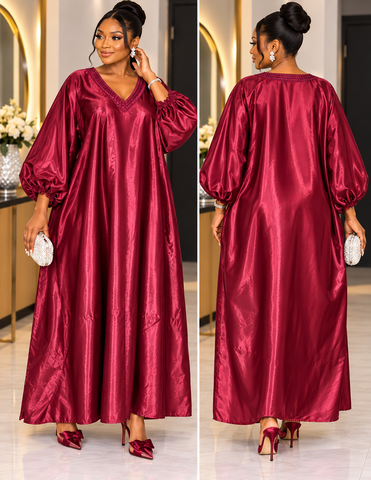 Elegant Wine Liquid Mikado Maxi Gown
