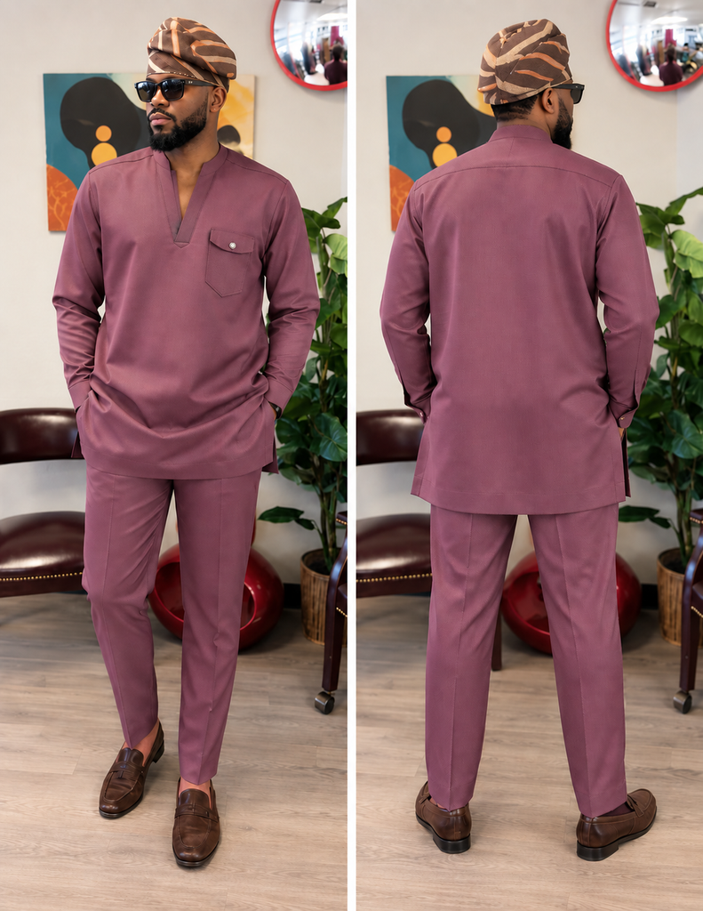 Men's Classic Mauve V-Neck Senator Set