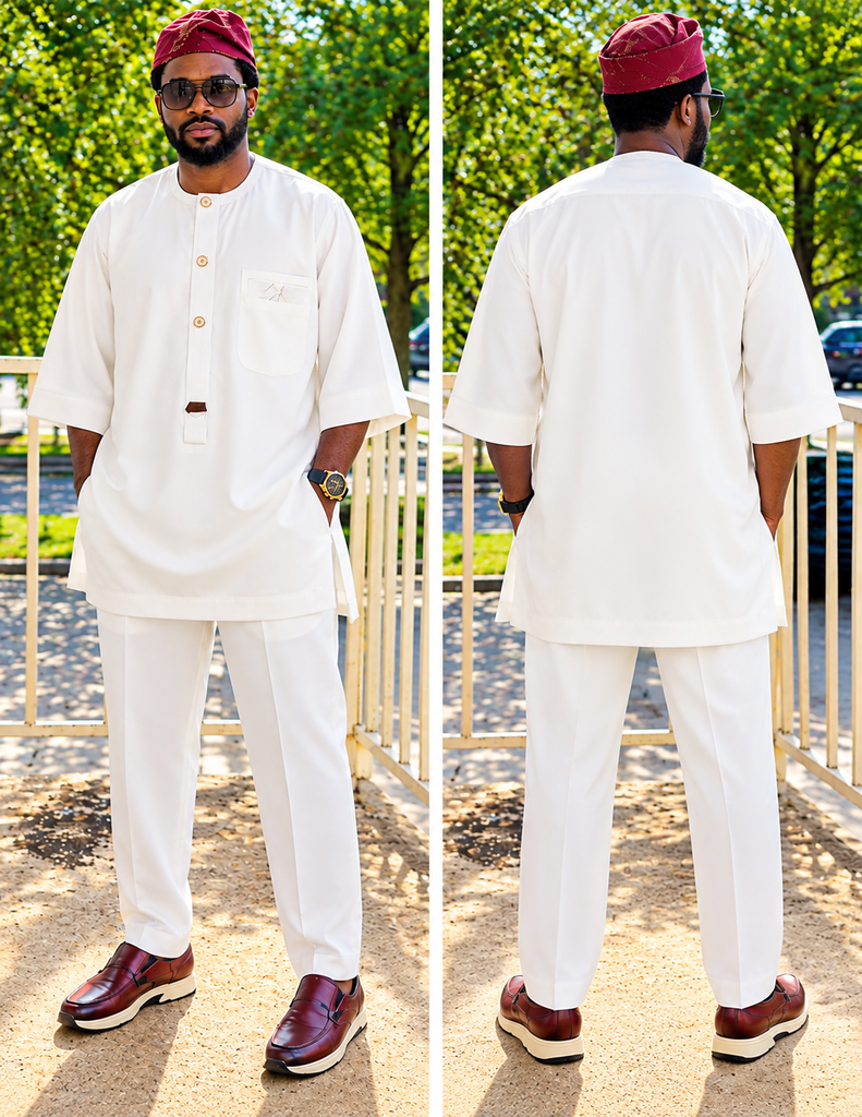 Men's Classic Ivory Three-Quarter Sleeve Senator Set