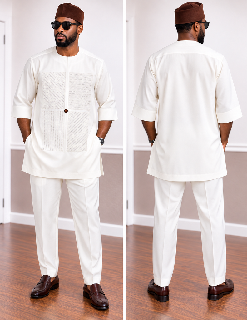 Men's Premium Ivory Four-Panel Embroidered Senator Set
