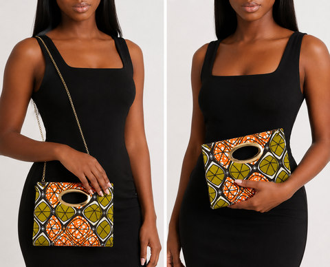 Savanna Glow Ankara 2-Way Clutch & Sling Purse