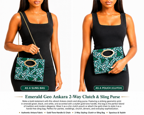 Emerald Geo Ankara 2-Way Clutch & Sling Purse