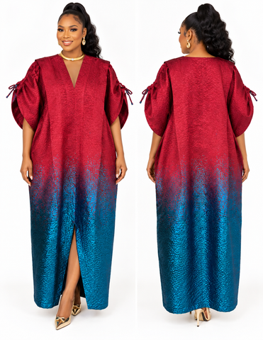 Burgundy & Royal Blue Ombre Damask Maxi Bubu Dress