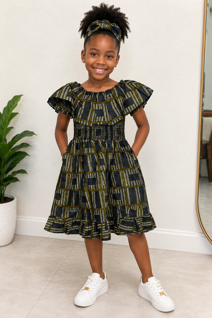 Little Princess Ankara Smocked Cape Dress