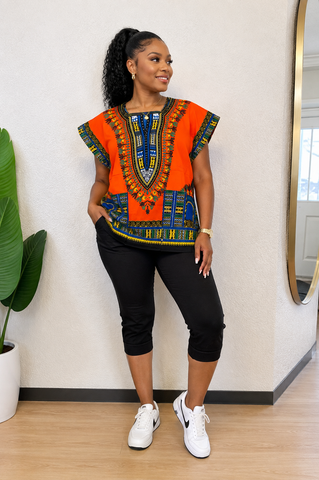 Vibrant Orange African Dashiki Top