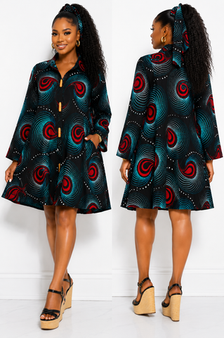 Ankara Flared Button-Down Shirt Dress