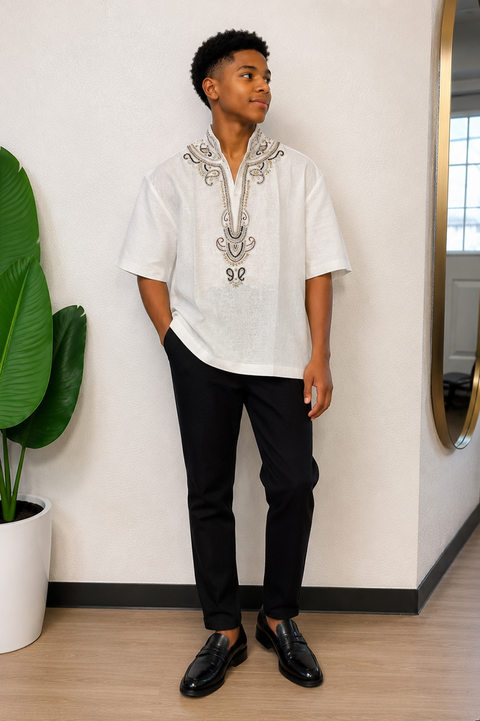 Royal Ivory Embellished African Linen Top