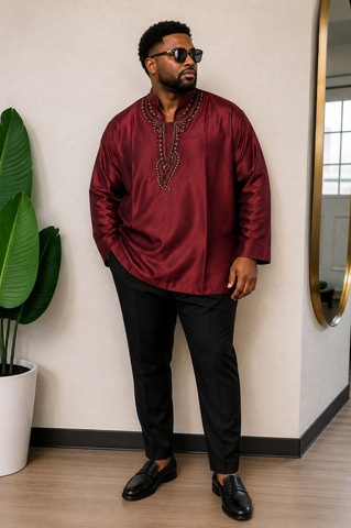 Royal Wine Indian Linen Embroidered Men’s Top