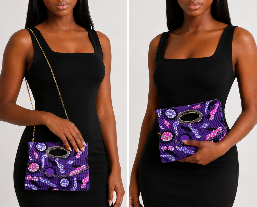 Purple African Print Convertible Clutch & Crossbody Handbag