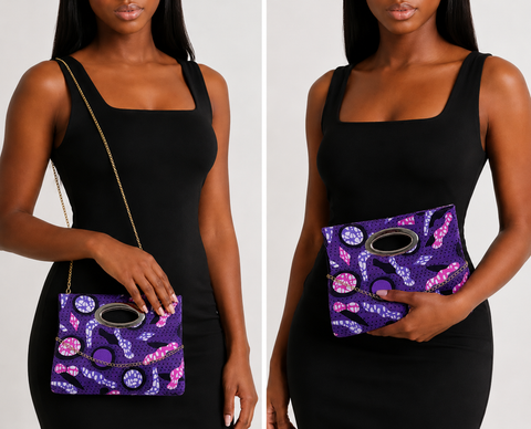 Purple African Print Convertible Clutch & Crossbody Handbag