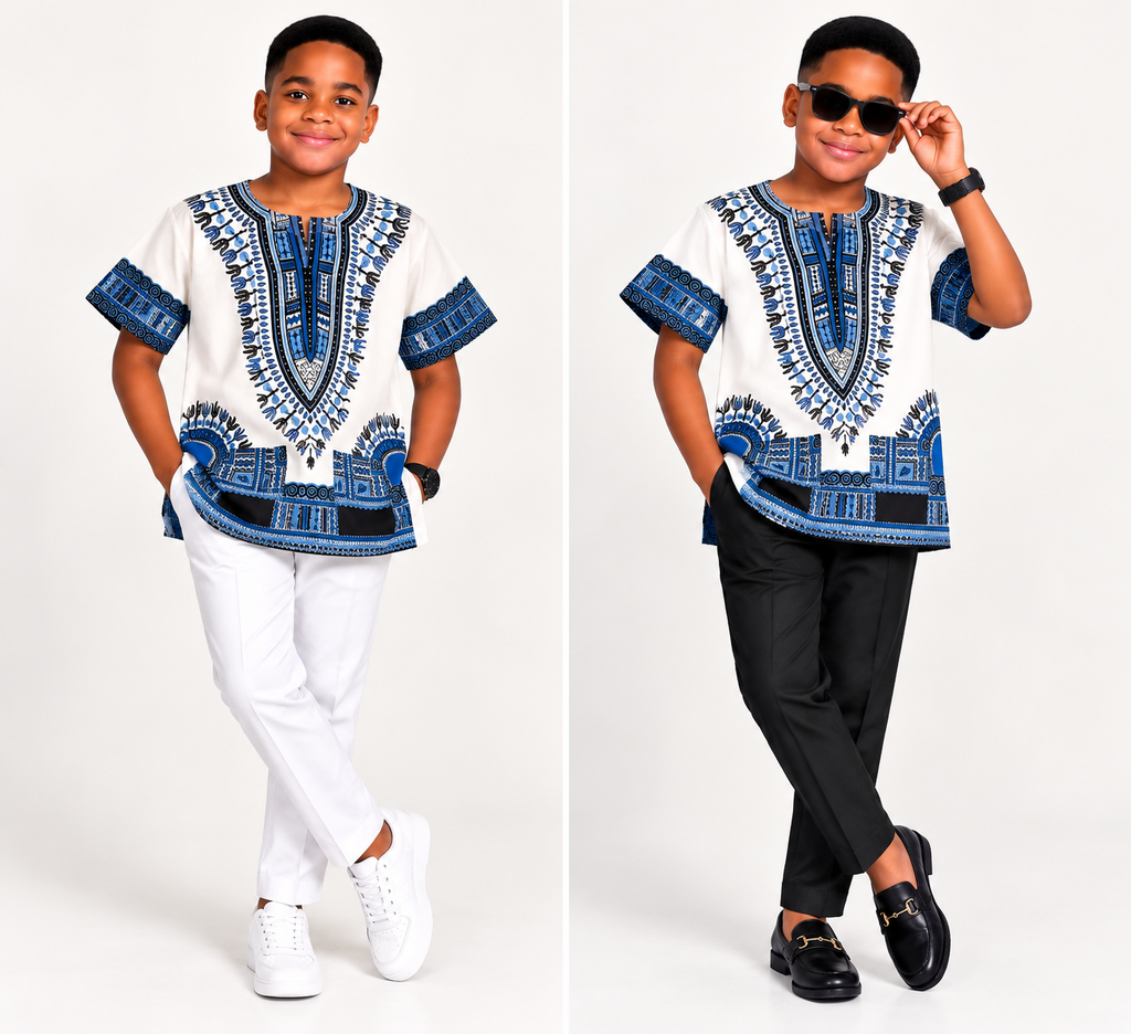 Young Gentleman Blue Heritage Dashiki Top