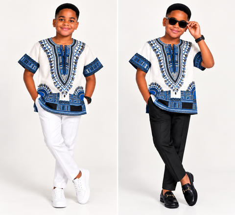 Young Gentleman Blue Heritage Dashiki Top