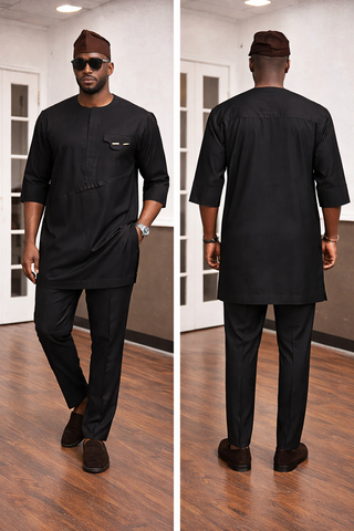 Classic Black Senator Set with Minimalist Pleat Detail