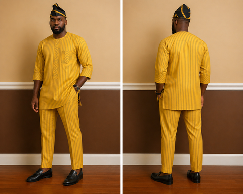 Mustard Yellow Senator Set with Fine Black Pinstripes & Classic Cap