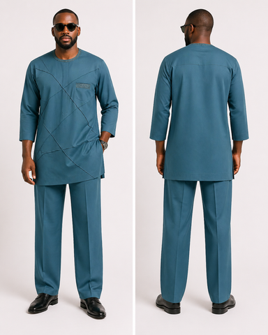 Teal Viscose Senator Set – 3/4 Sleeve Relaxed Fit