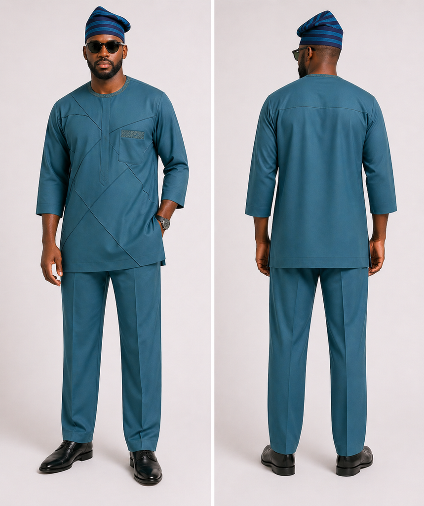 Teal Viscose Senator Set – 3/4 Sleeve Relaxed Fit