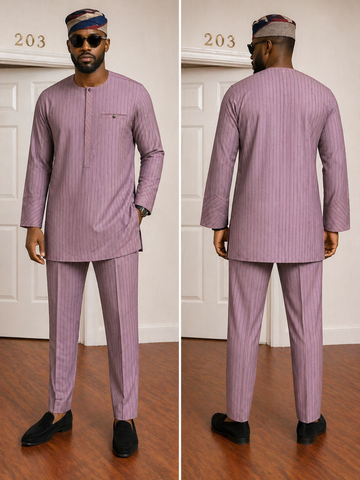 Mauve Pinstripe Senator Set with Structured Chest Detail