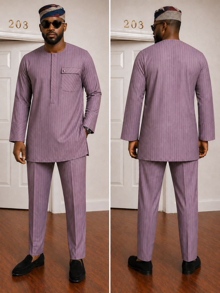 Mauve Pinstripe Senator Set with Structured Chest Detail