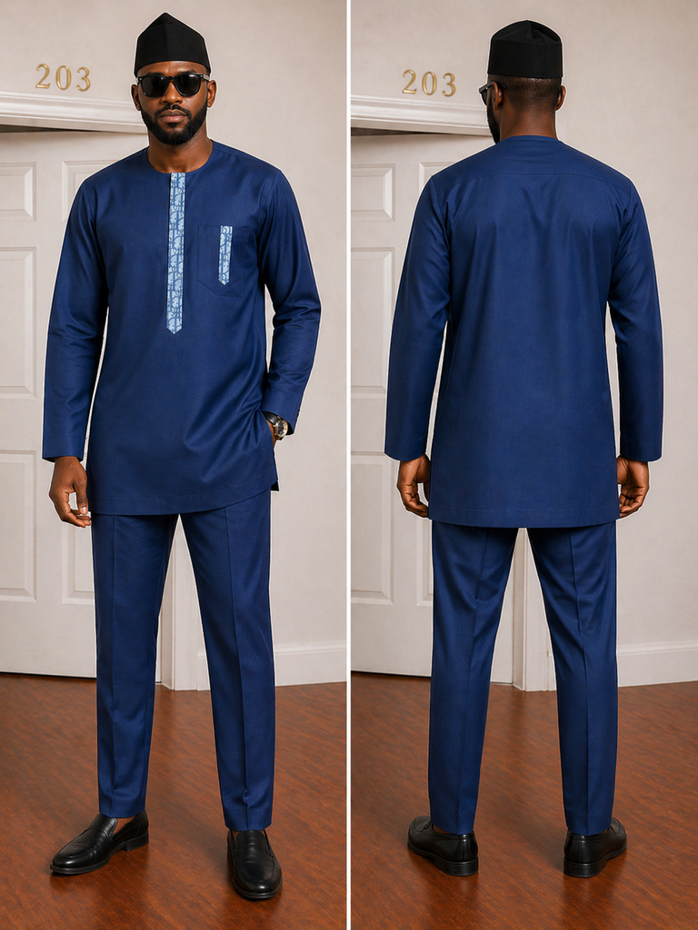 Royal Blue Senator Set with Patterned Vertical Detail